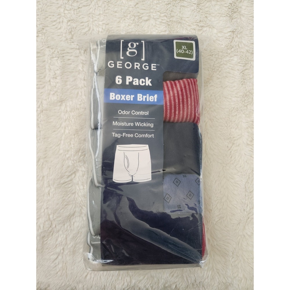 George Men's 100% Cotton Boxer Brief - Size XL (40-42) - 6 Pack Multicolor  NWT